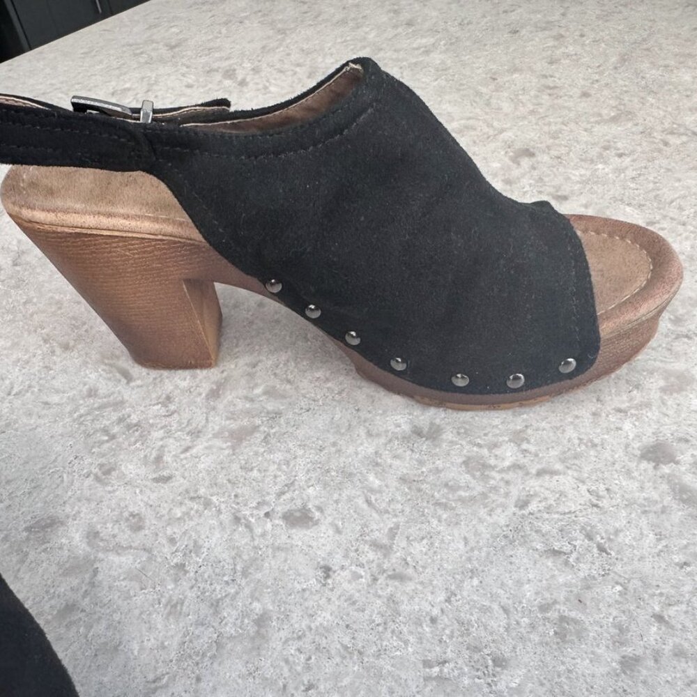 Nature Breeze Black Open Toe Sling Back Chunky Heeled Sandals